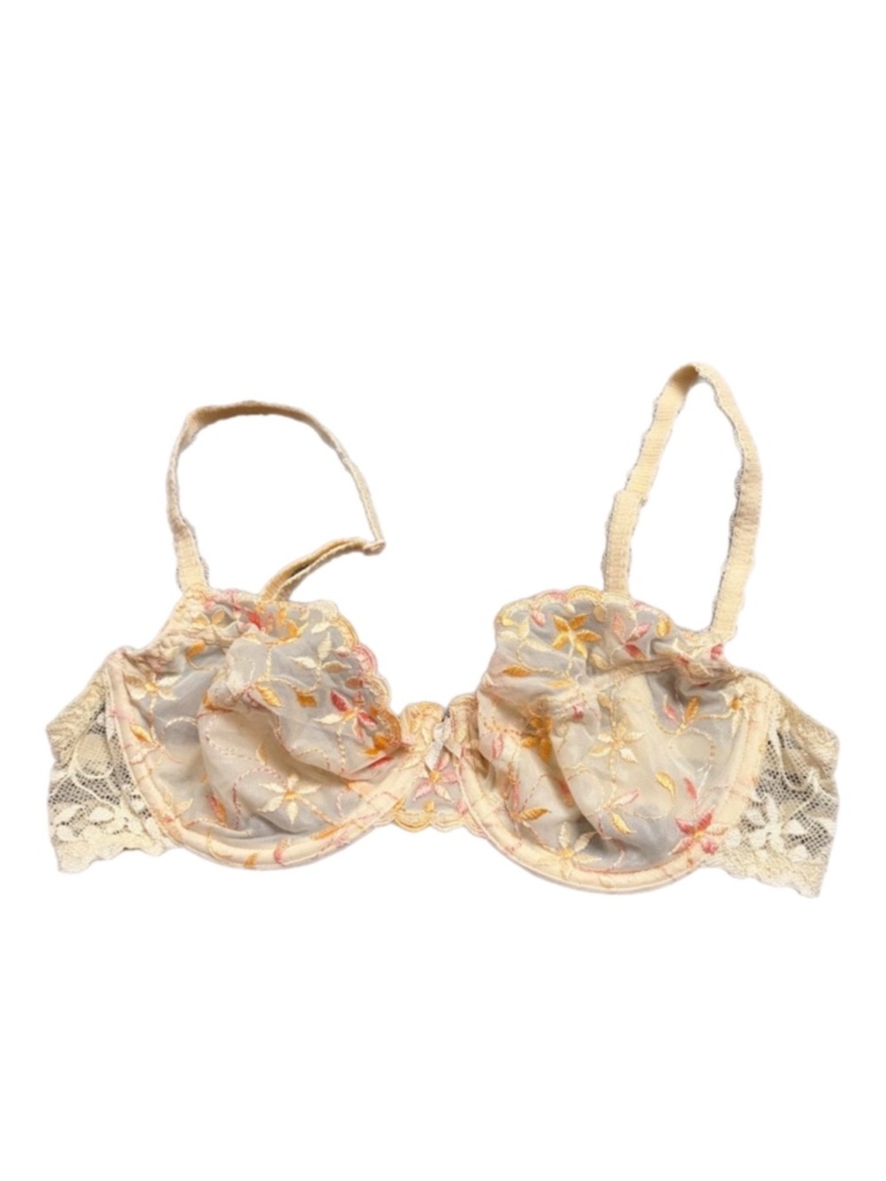 80s/90s European Vintage Floral Embroidered Lace Bra (Cream/Orange/Yellow) 34B-C